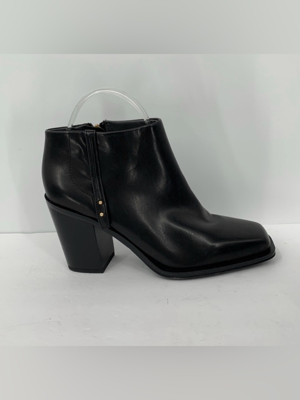 Franco Sarto Vivica ankle boots shoe heel black zipper vegan square toe 8.5